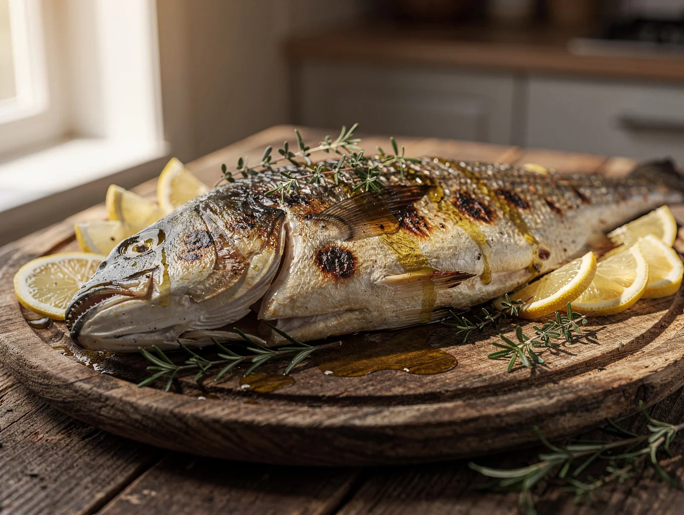 Roasted whole branzino with lemon and fresh herbs