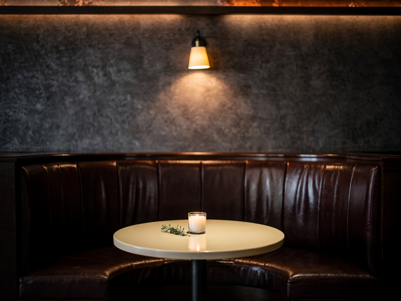 Cozy candlelit dining booth with warm ambient lighting