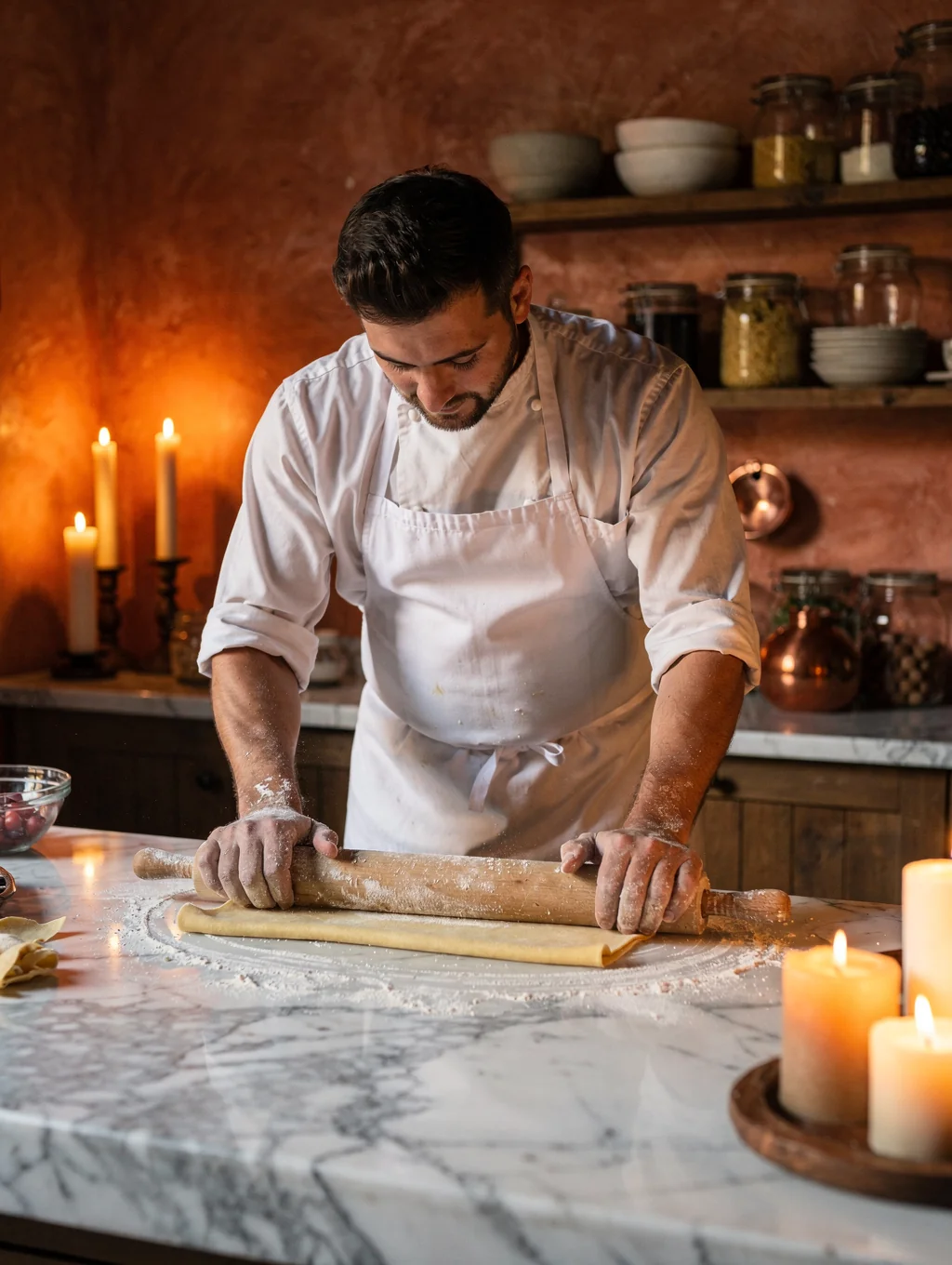 Chef preparing fresh handmade pasta in our open kitchen