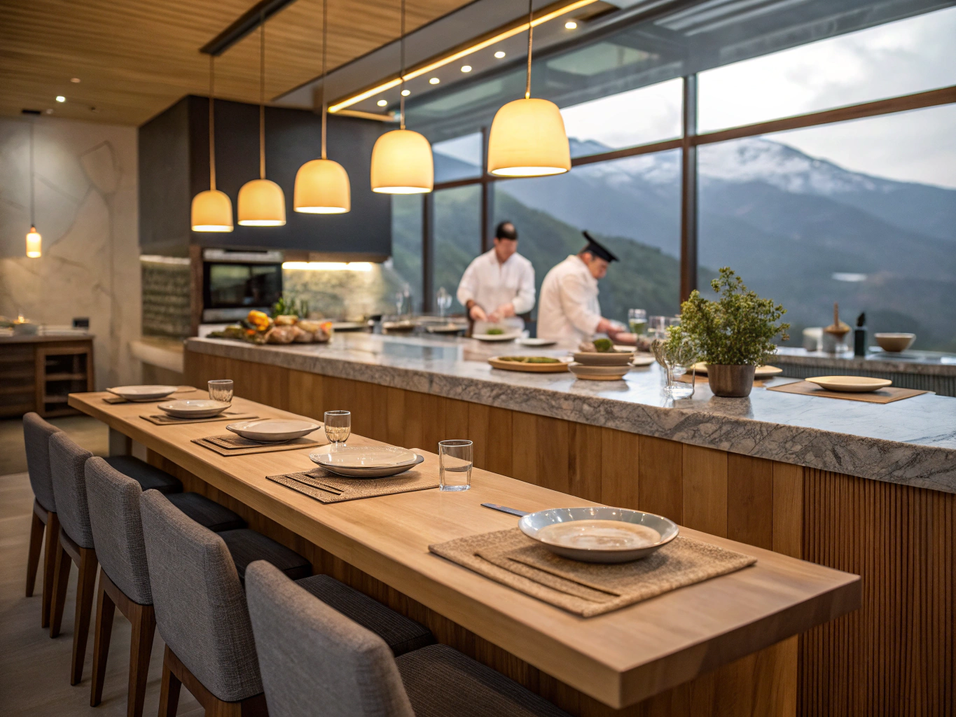 Chef's Table facing the open artisanal kitchen hearth