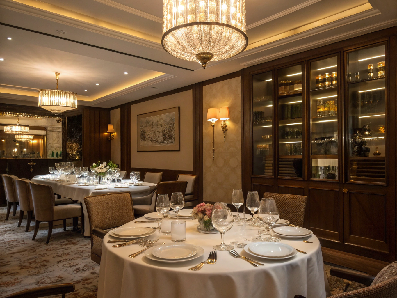 Sophisticated private dining room set for a formal dinner